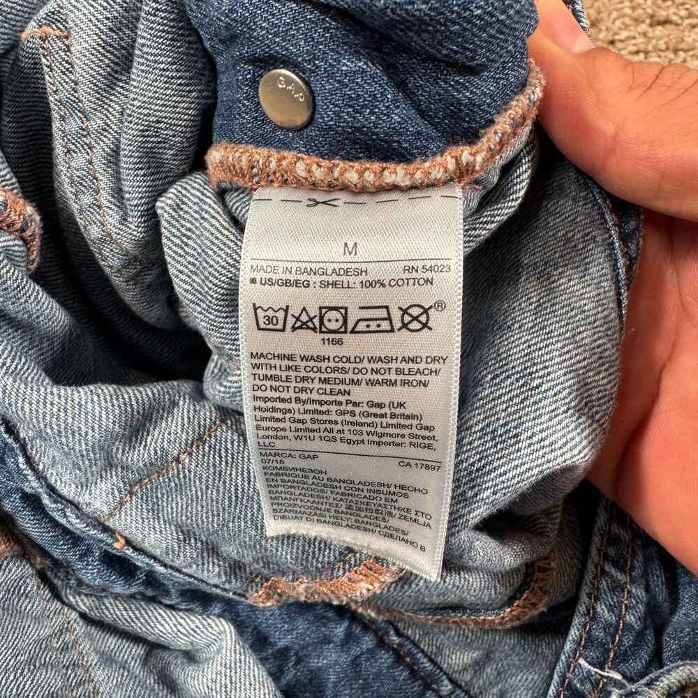 Gap Denim Overalls Womens M Crop Slouch Blue Denim Relaxed Bib Pocket Casual - Picture 5 of 8